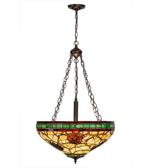 Meyda Lighting Pinecone 22" 4-Light Mahogany Bronze Inverted Pendant Light With Multi-Colored Shade Glass