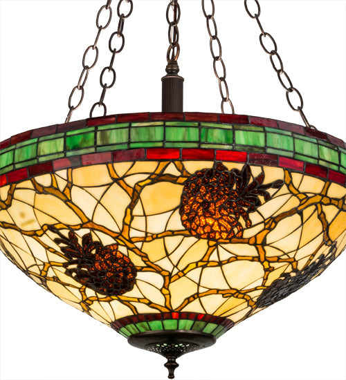 Meyda Lighting Pinecone 22" 4-Light Mahogany Bronze Inverted Pendant Light With Multi-Colored Shade Glass