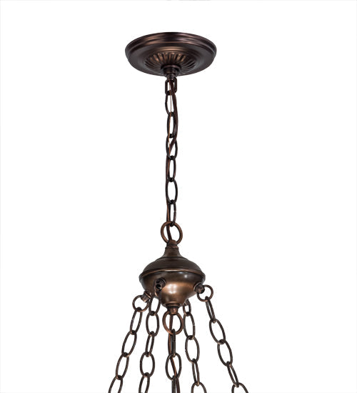 Meyda Lighting Pinecone 22" 4-Light Mahogany Bronze Inverted Pendant Light With Multi-Colored Shade Glass
