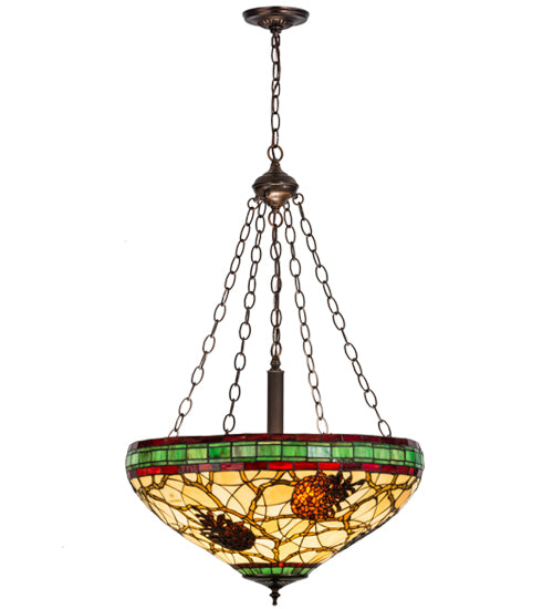 Meyda Lighting Pinecone 22" 4-Light Mahogany Bronze Inverted Pendant Light With Multi-Colored Shade Glass