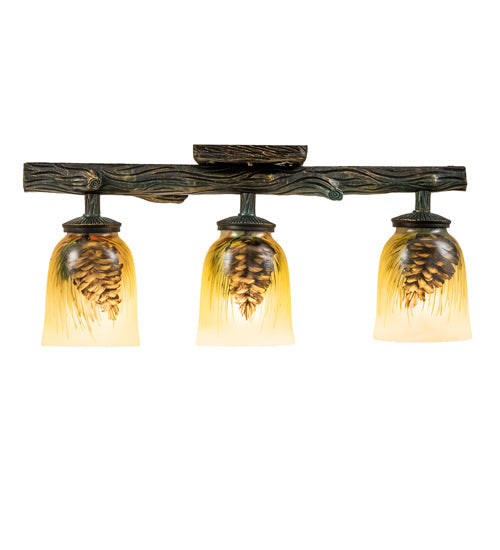 Meyda Lighting Pinecone 23" 3-Light Golden Pine Semi-flush Mount Light With Multi-Colored Shade Glass