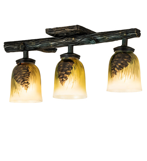 Meyda Lighting Pinecone 23" 3-Light Golden Pine Semi-flush Mount Light With Multi-Colored Shade Glass