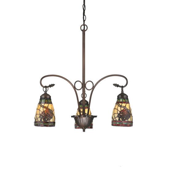 Meyda Lighting Pinecone 23" 3-Light Mahogany Bronze Chandelier With Stained Shade Glass