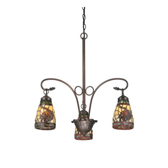 Meyda Lighting Pinecone 23" 3-Light Mahogany Bronze Chandelier With Stained Shade Glass