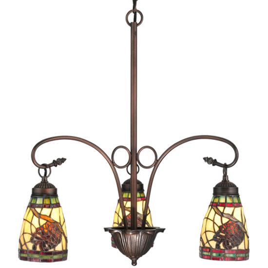 Meyda Lighting Pinecone 23" 3-Light Mahogany Bronze Chandelier With Stained Shade Glass