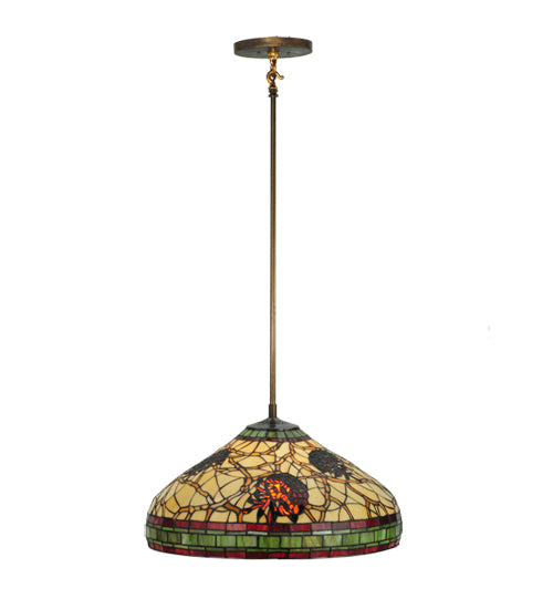 Meyda Lighting Pinecone 23" 3-Lights Antique Copper Pendant Light With Multi-Colored Shade Glass