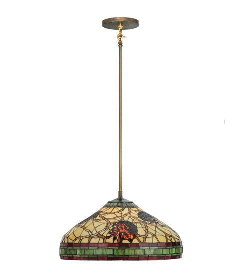 Meyda Lighting Pinecone 23" 3-Lights Antique Copper Pendant Light With Multi-Colored Shade Glass
