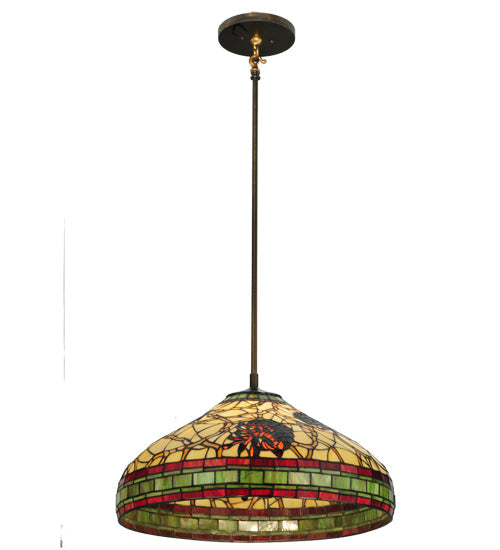 Meyda Lighting Pinecone 23" 3-Lights Antique Copper Pendant Light With Multi-Colored Shade Glass
