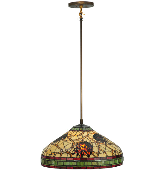 Meyda Lighting Pinecone 23" 3-Lights Antique Copper Pendant Light With Multi-Colored Shade Glass