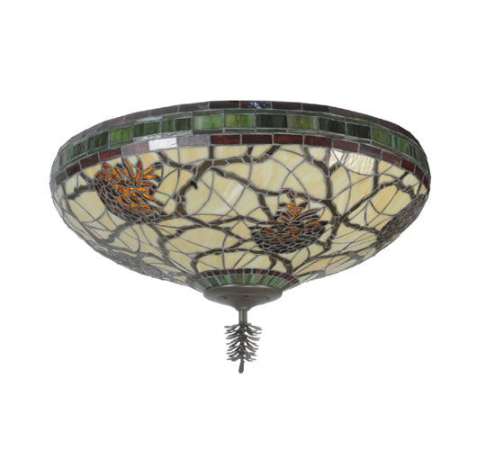 Meyda Lighting Pinecone 24" 3-Light Timeless Bronze Flush Mount Light With Multi-Colored Shade Glass