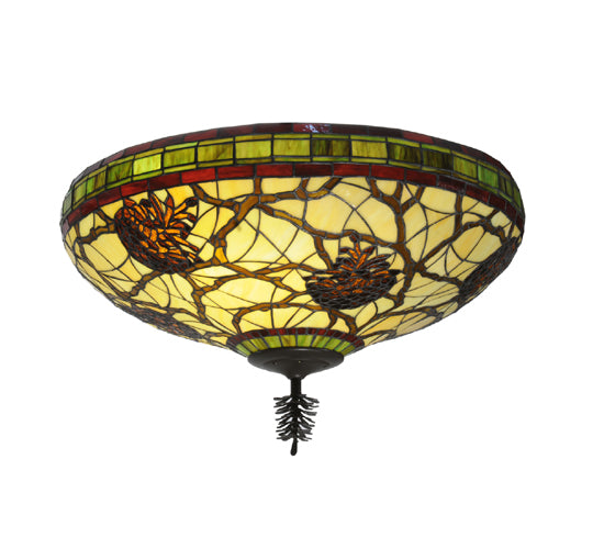 Meyda Lighting Pinecone 24" 3-Light Timeless Bronze Flush Mount Light With Multi-Colored Shade Glass