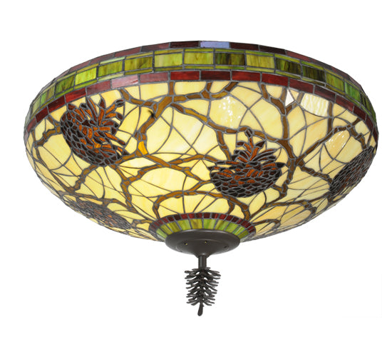 Meyda Lighting Pinecone 24" 3-Light Timeless Bronze Flush Mount Light With Multi-Colored Shade Glass