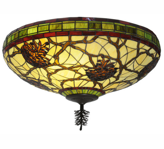 Meyda Lighting Pinecone 24" 3-Light Timeless Bronze Flush Mount Light With Multi-Colored Shade Glass