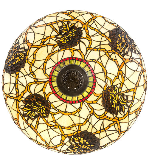 Meyda Lighting Pinecone 24" 4-Light Antique Copper Inverted Pendant Light With Multi-Colored Shade Glass