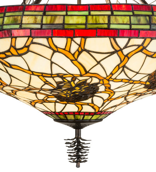 Meyda Lighting Pinecone 24" 4-Light Antique Copper Inverted Pendant Light With Multi-Colored Shade Glass