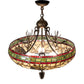 Meyda Lighting Pinecone 24" 4-Light Antique Copper Inverted Pendant Light With Multi-Colored Stained Shade Glass
