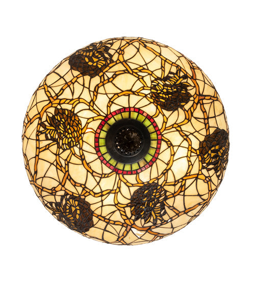 Meyda Lighting Pinecone 24" 4-Light Antique Copper Inverted Pendant Light With Multi-Colored Stained Shade Glass