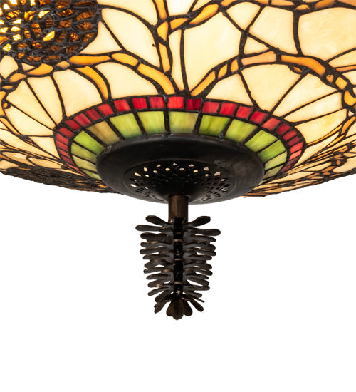 Meyda Lighting Pinecone 24" 4-Light Antique Copper Inverted Pendant Light With Multi-Colored Stained Shade Glass
