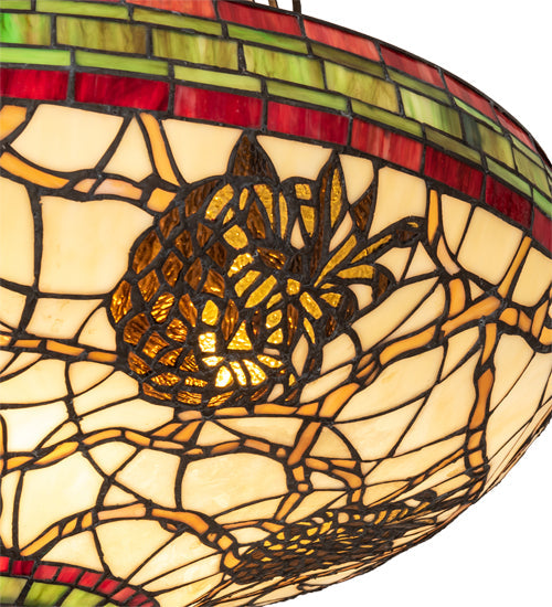 Meyda Lighting Pinecone 24" 4-Light Antique Copper Inverted Pendant Light With Multi-Colored Stained Shade Glass