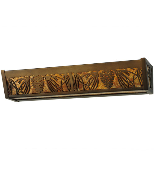 Meyda Lighting Pinecone 24" 4-Light Antique Copper Inverted Vanity Light With Amber Mica Shade Glass