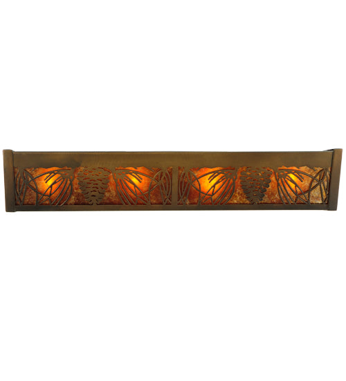 Meyda Lighting Pinecone 24" 4-Light Antique Copper Inverted Vanity Light With Amber Mica Shade Glass