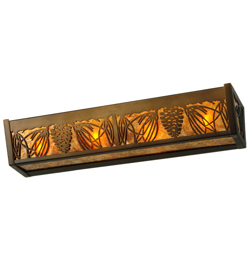 Meyda Lighting Pinecone 24" 4-Light Antique Copper Inverted Vanity Light With Amber Mica Shade Glass