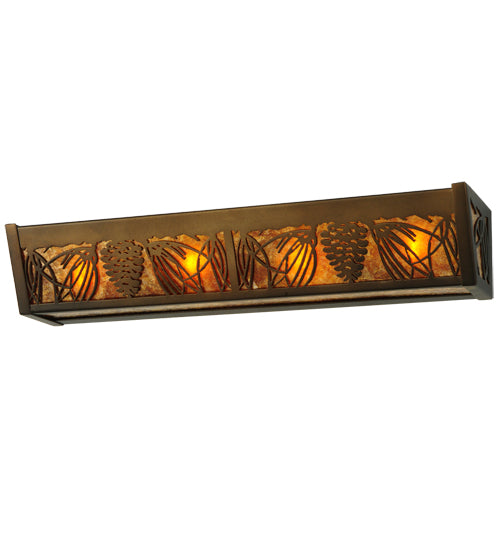 Meyda Lighting Pinecone 24" 4-Light Antique Copper Inverted Vanity Light With Amber Mica Shade Glass