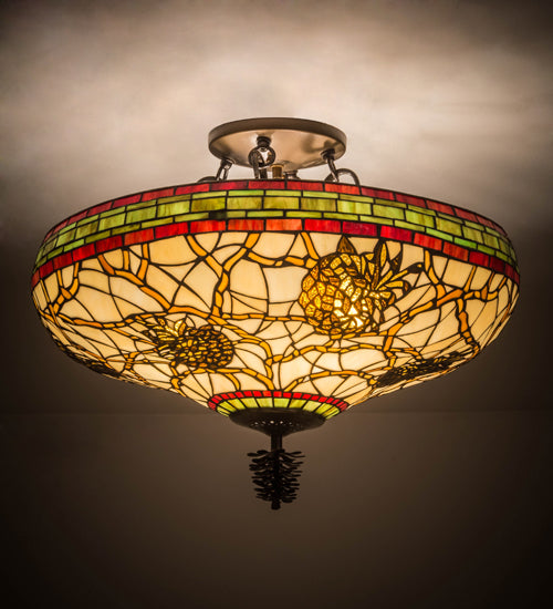 Meyda Lighting Pinecone 24" 4-Light Antique Copper Semi-flush Mount Ceiling Light With Multi-Colored Shade Glass