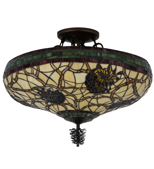 Meyda Lighting Pinecone 24" 4-Light Antique Copper Semi-flush Mount Ceiling Light With Multi-Colored Shade Glass