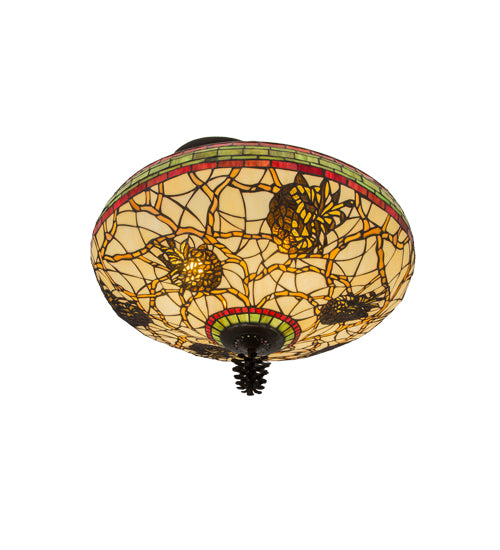 Meyda Lighting Pinecone 24" 4-Light Antique Copper Semi-flush Mount Ceiling Light With Multi-Colored Shade Glass
