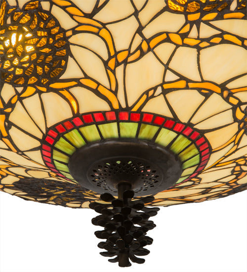 Meyda Lighting Pinecone 24" 4-Light Antique Copper Semi-flush Mount Ceiling Light With Multi-Colored Shade Glass