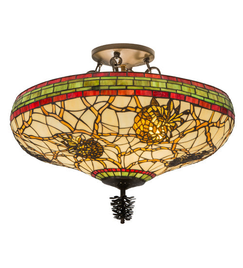 Meyda Lighting Pinecone 24" 4-Light Antique Copper Semi-flush Mount Ceiling Light With Multi-Colored Shade Glass