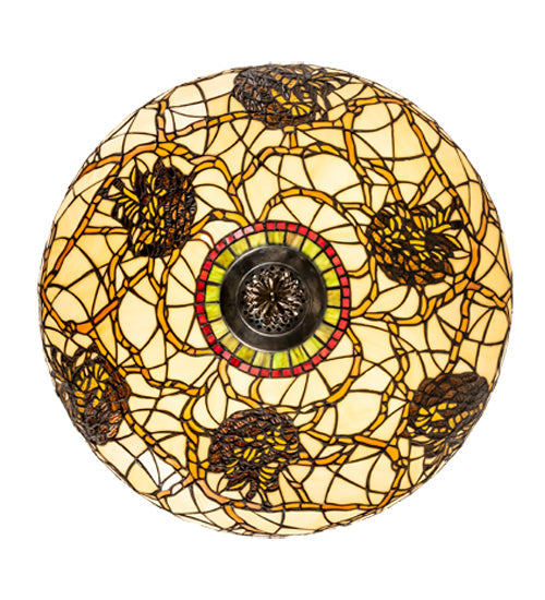 Meyda Lighting Pinecone 24" 4-Light Antique Copper Semi-flush Mount Light With Multi-Colored Stained Shade Glass