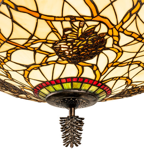 Meyda Lighting Pinecone 24" 4-Light Antique Copper Semi-flush Mount Light With Multi-Colored Stained Shade Glass