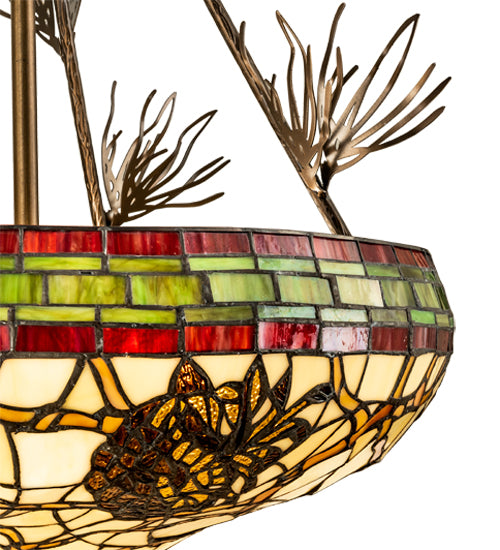 Meyda Lighting Pinecone 24" 4-Light Antique Copper Semi-flush Mount Light With Multi-Colored Stained Shade Glass