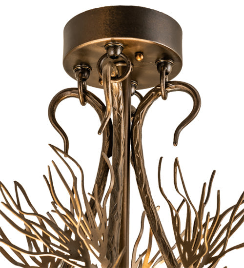 Meyda Lighting Pinecone 24" 4-Light Antique Copper Semi-flush Mount Light With Multi-Colored Stained Shade Glass