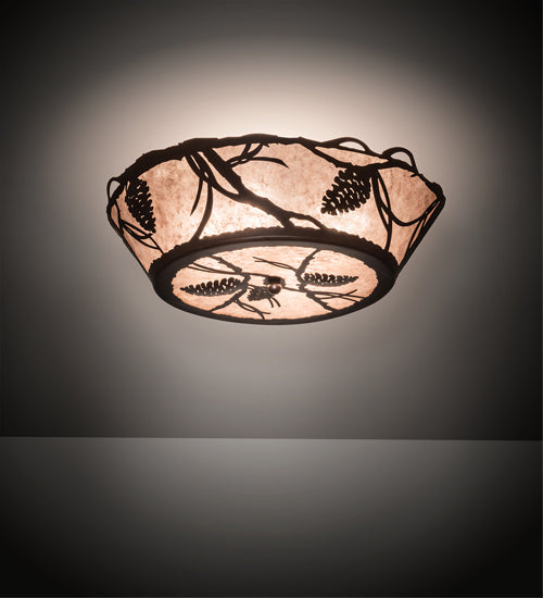 Meyda Lighting Pinecone 24" 4-Light Cafe Noir Flush Mount Light With Silver Mica Shade Glass