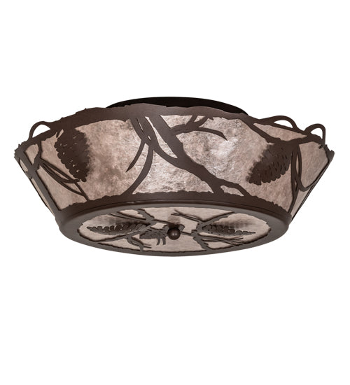 Meyda Lighting Pinecone 24" 4-Light Cafe Noir Flush Mount Light With Silver Mica Shade Glass