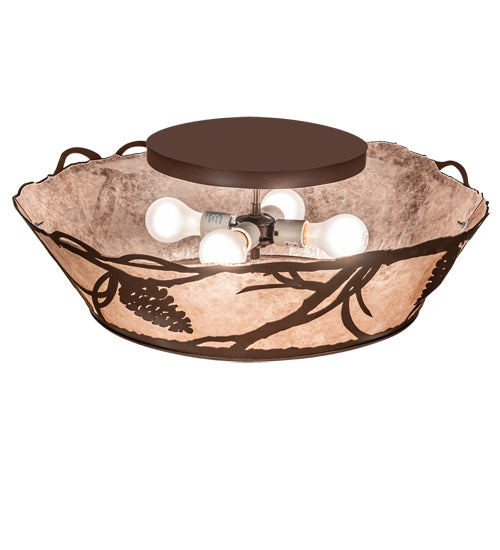 Meyda Lighting Pinecone 24" 4-Light Cafe Noir Flush Mount Light With Silver Mica Shade Glass
