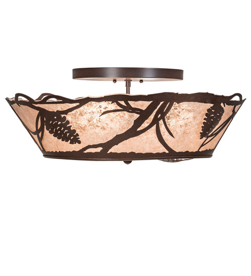 Meyda Lighting Pinecone 24" 4-Light Cafe Noir Flush Mount Light With Silver Mica Shade Glass