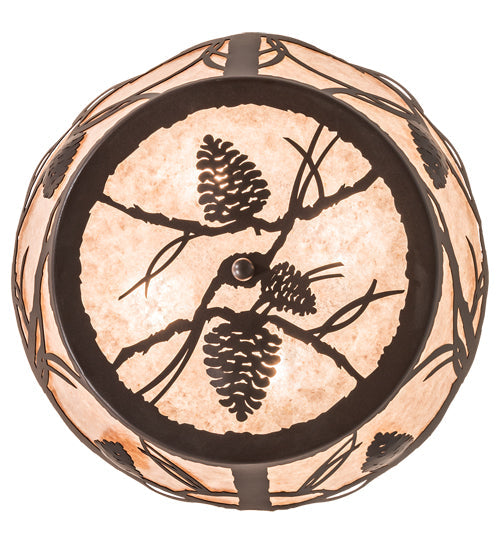 Meyda Lighting Pinecone 24" 4-Light Cafe Noir Flush Mount Light With Silver Mica Shade Glass