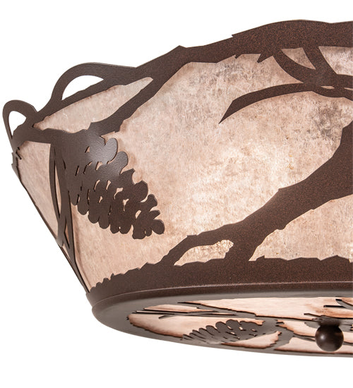Meyda Lighting Pinecone 24" 4-Light Cafe Noir Flush Mount Light With Silver Mica Shade Glass