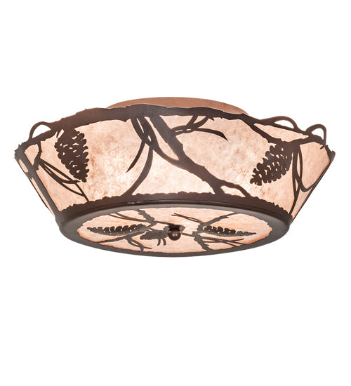 Meyda Lighting Pinecone 24" 4-Light Cafe Noir Flush Mount Light With Silver Mica Shade Glass