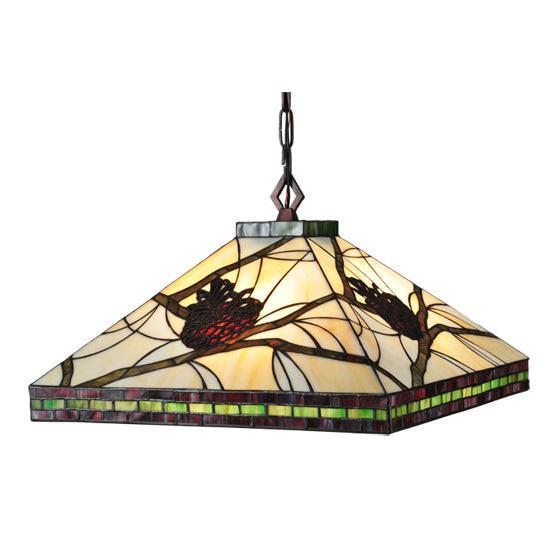 Meyda Lighting Pinecone 24" 4-Light Craftsman Brown Mission Pendant Light With Multi-Colored Shade Glass
