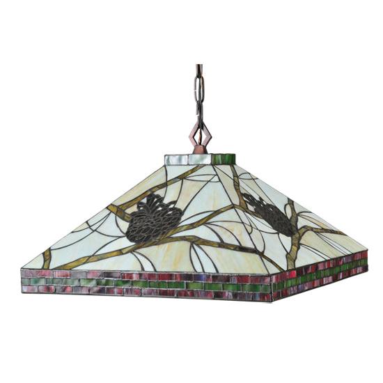 Meyda Lighting Pinecone 24" 4-Light Craftsman Brown Mission Pendant Light With Multi-Colored Shade Glass