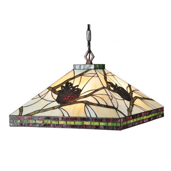 Meyda Lighting Pinecone 24" 4-Light Craftsman Brown Mission Pendant Light With Multi-Colored Shade Glass