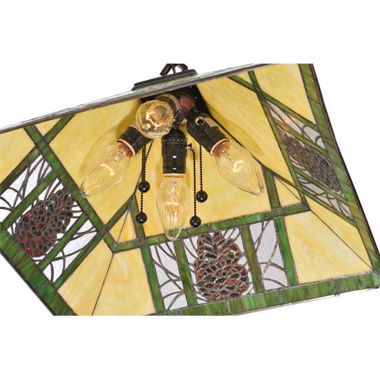 Meyda Lighting Pinecone 24" 4-Light Craftsman Brown Mission Pendant Light With Multi-Colored Shade Glass