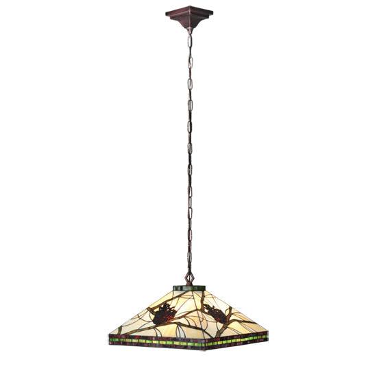 Meyda Lighting Pinecone 24" 4-Light Craftsman Brown Mission Pendant Light With Multi-Colored Shade Glass