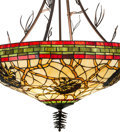 Meyda Lighting Pinecone 24" 4-Light Mahogany Bronze Inverted Pendant Light With Multi-Colored Shade Glass