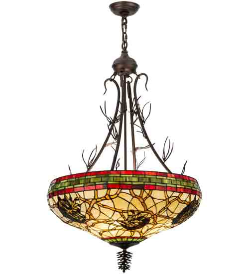 Meyda Lighting Pinecone 24" 4-Light Mahogany Bronze Inverted Pendant Light With Multi-Colored Shade Glass